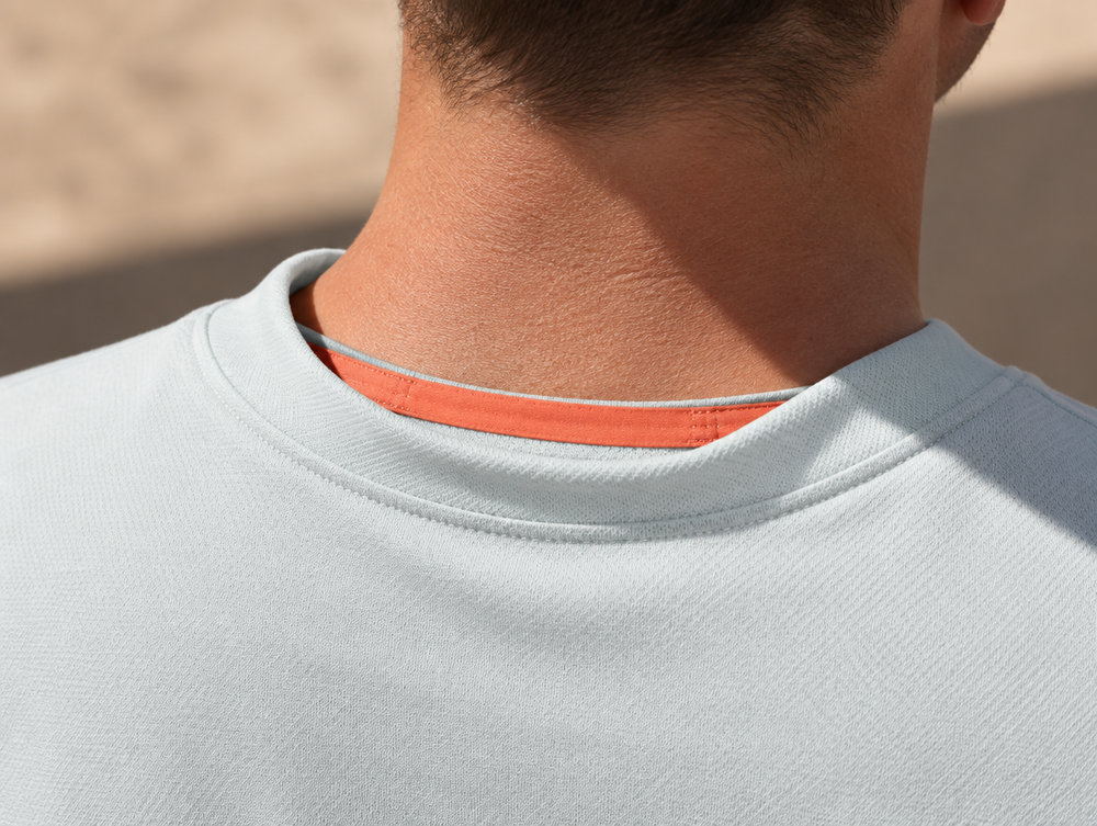 The coral mark inside the back neck of Halo FS1 — generated concept frame